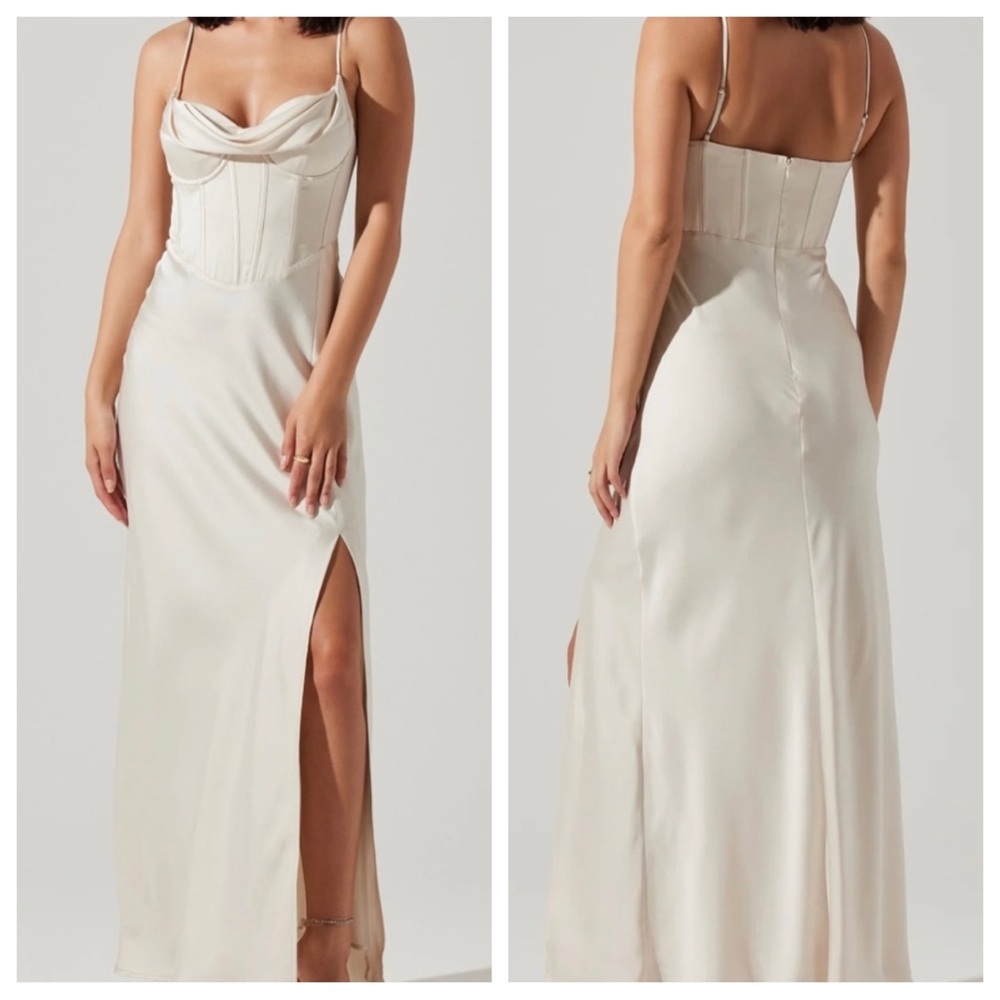 ASTR THE LABEL Cannes Satin Bustier Champagne Maxi Anthropologie size M NWOT